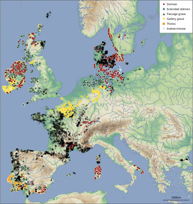 Carte de la distribution des megalithes en Europe du Nord