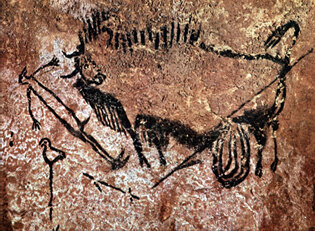 Aurochs et chevaux noirs peints dans la salle des Taureaux de Lascaux