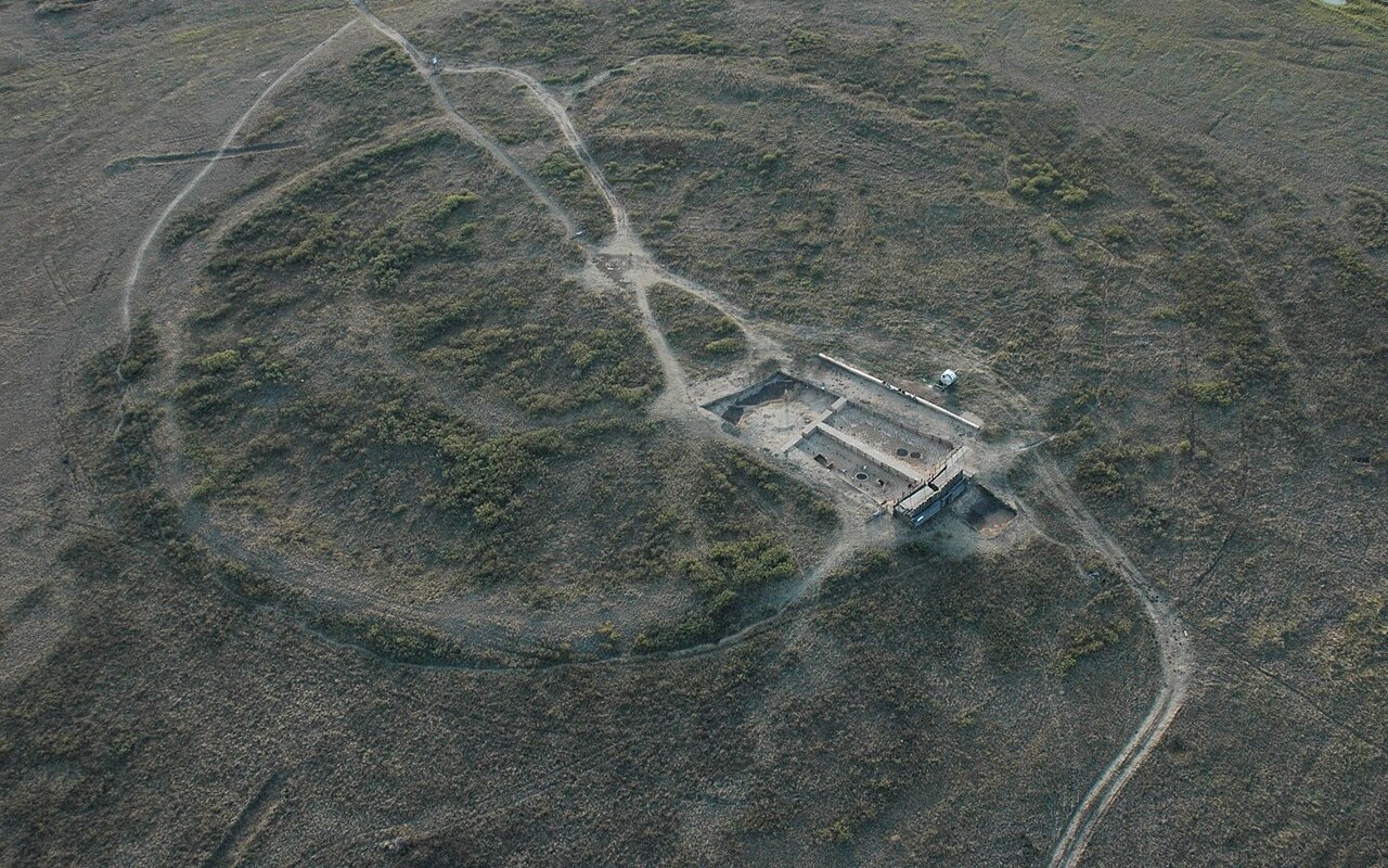 Aerial view of the Arkaim site, southern Urals, Russia