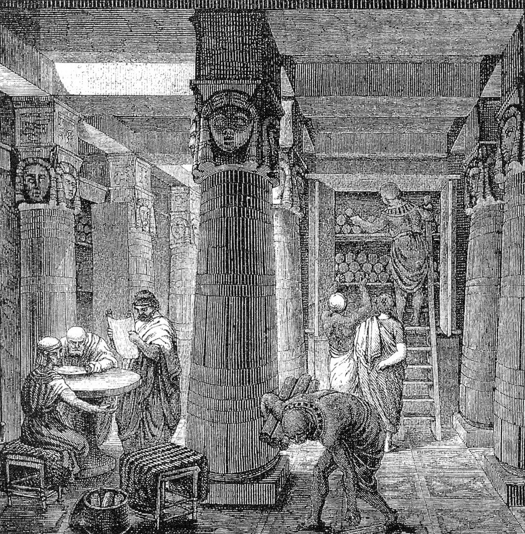 Reconstitution artistique de la Grande Bibliotheque d'Alexandrie par O. Von Corven