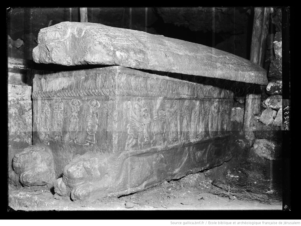 Sarcophagus of Ahiram carved with low reliefs, National Museum of Beirut