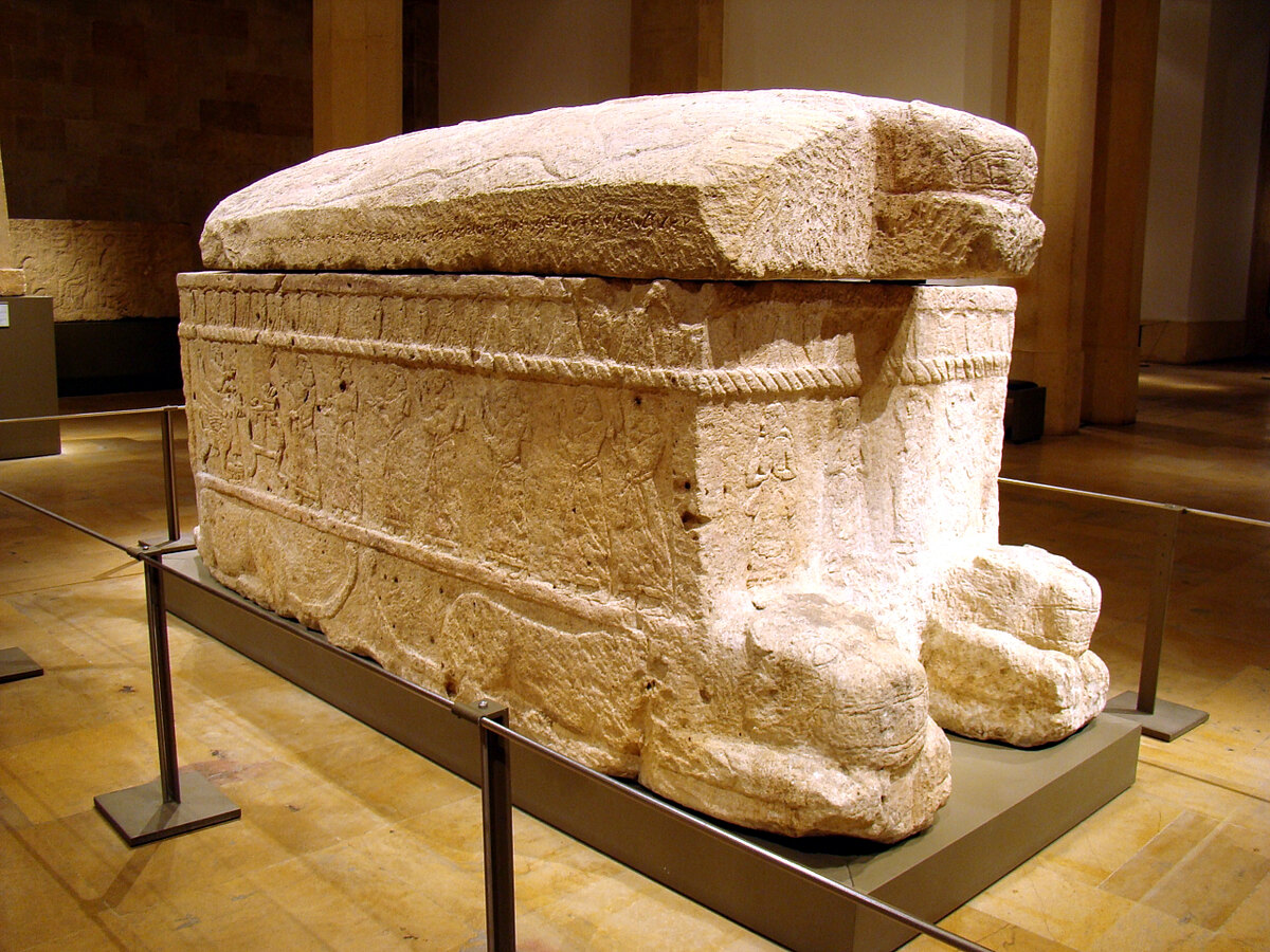 Detail of the Phoenician inscription carved on the sarcophagus of Ahiram