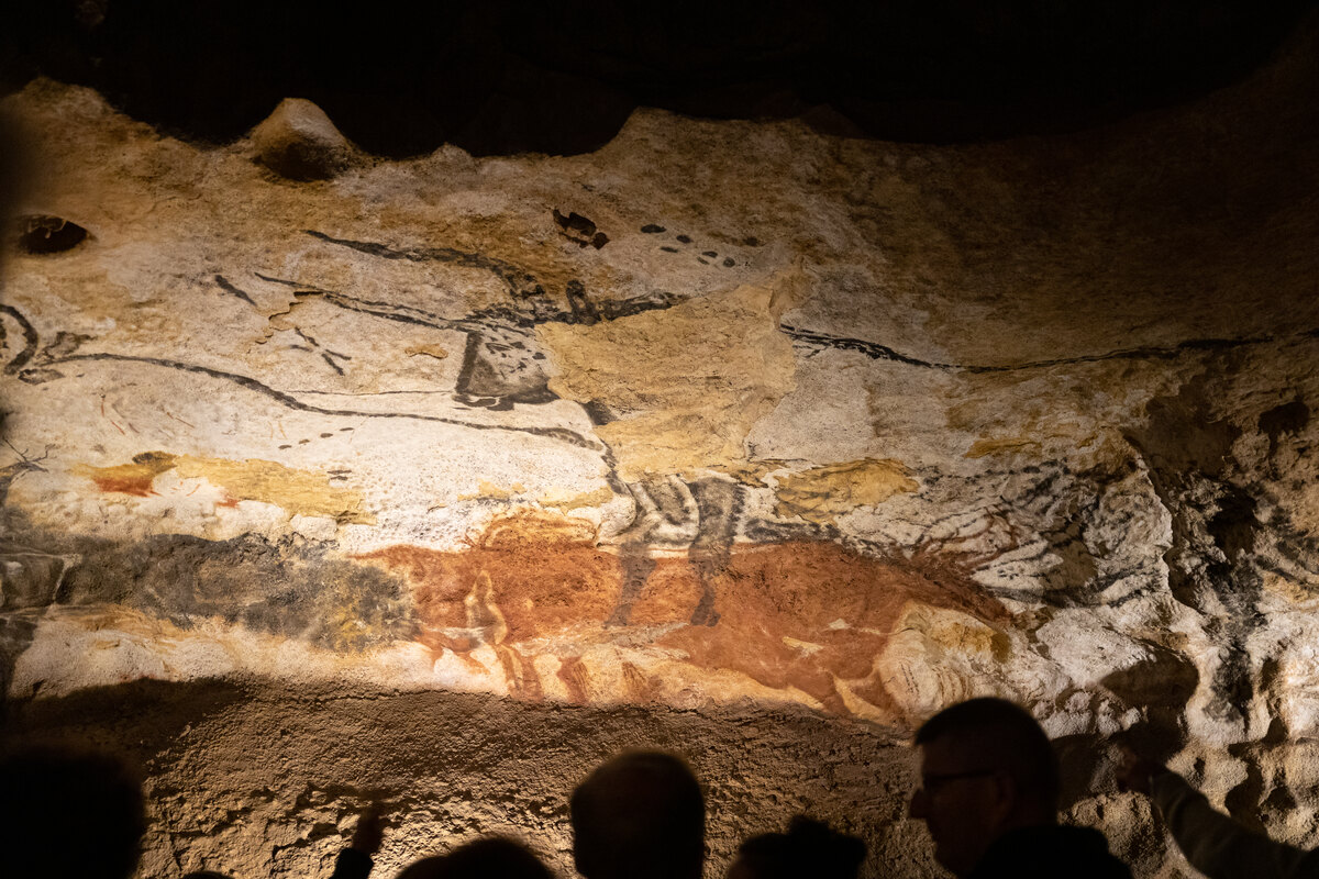 Painted aurochs and horses in the Hall of the Bulls at Lascaux