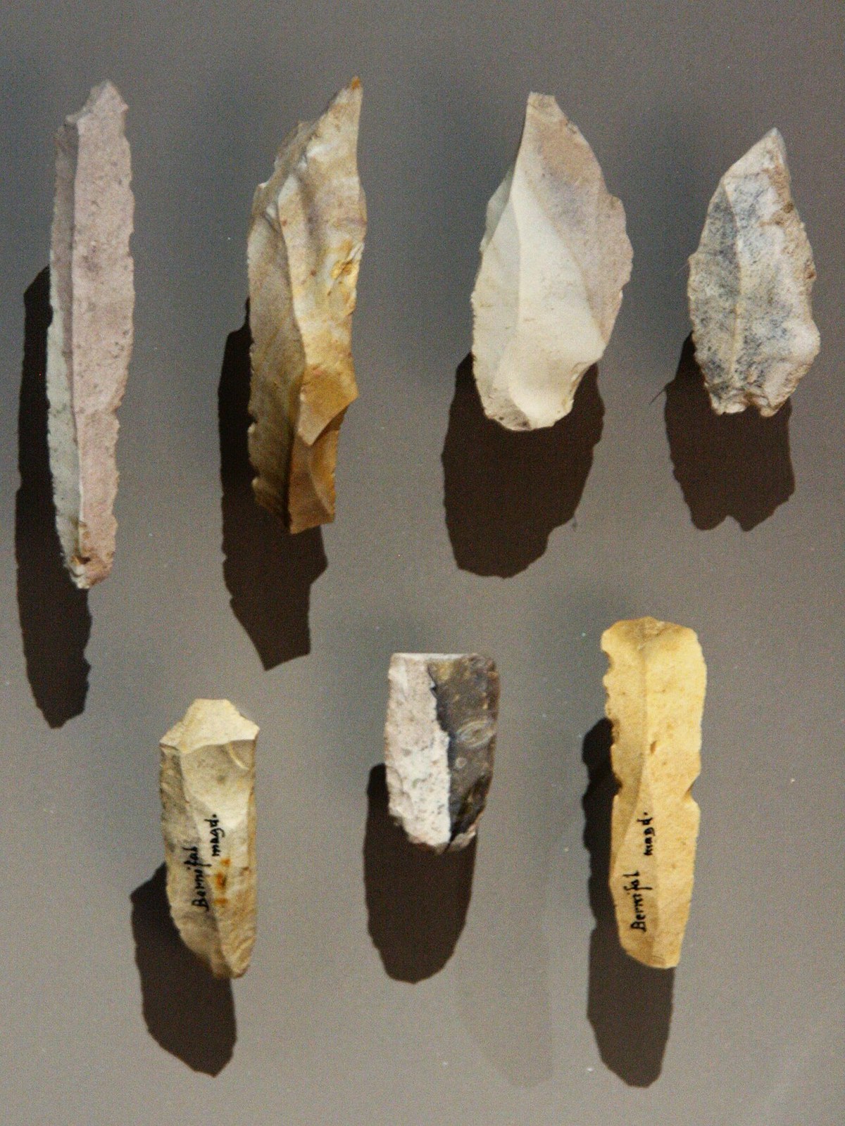 Burins et lames du Paleolithique superieur (Bernifal, Meyrals, Dordogne)