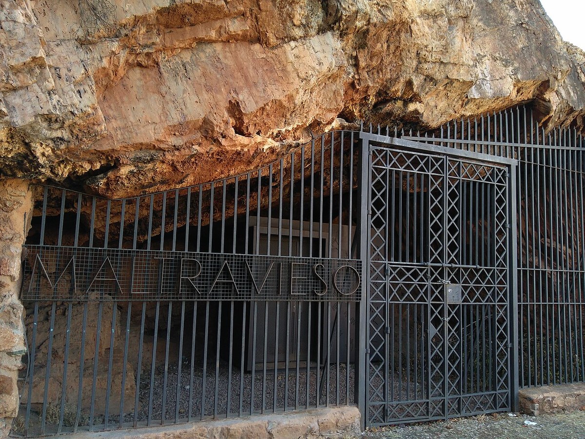 Entrance to Maltravieso cave in Caceres, Spain