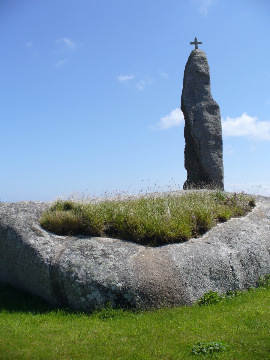 Men Marz menhir at Brignogan-Plages, Finistere, one of Brittany's largest standing stones near the coast