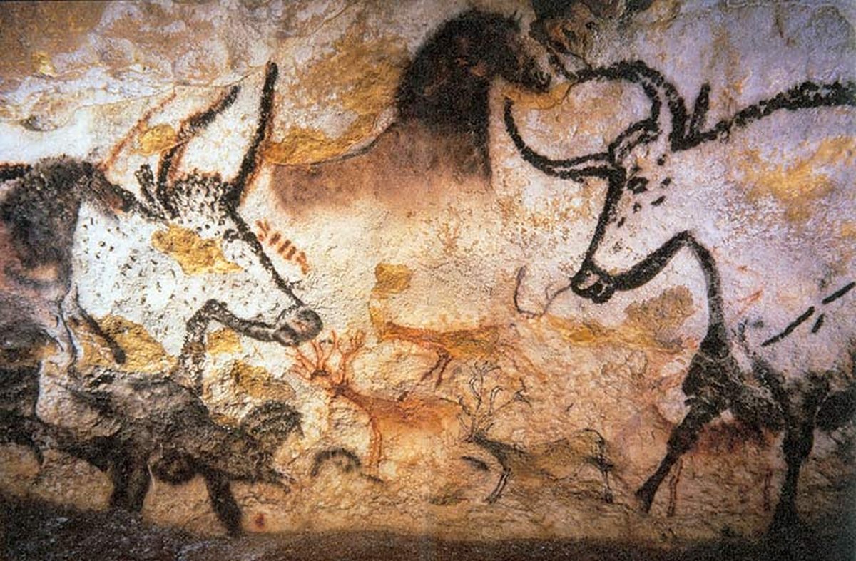 La salle des Taureaux de la grotte de Lascaux, Dordogne, art pariétal Paléolithique supérieur
