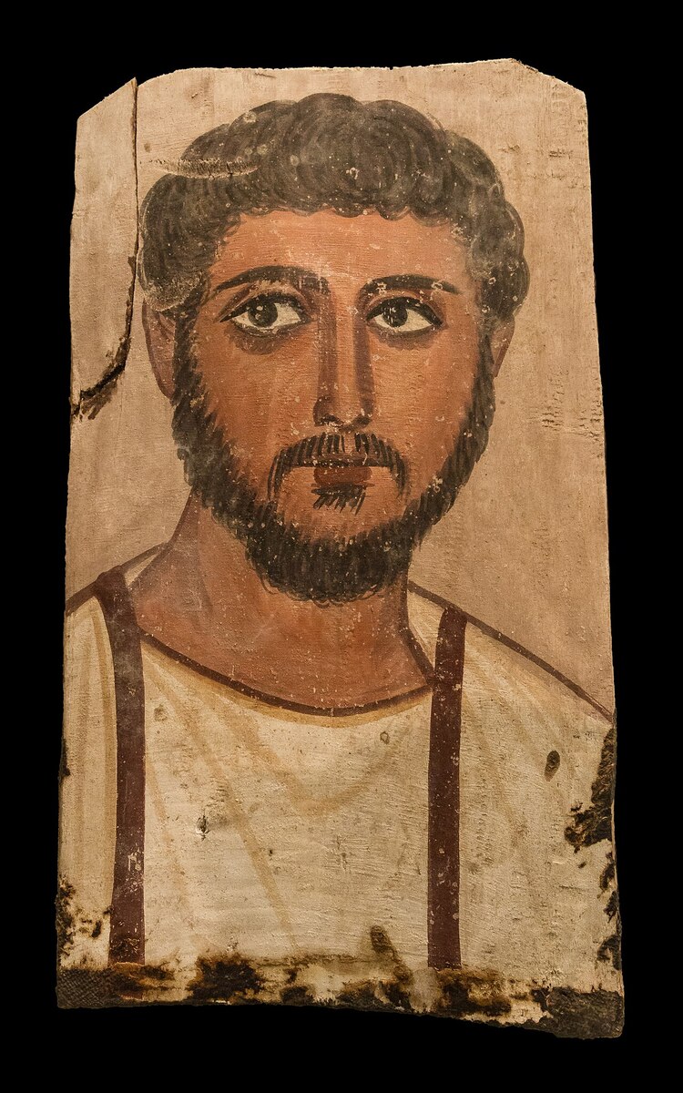 Greek funerary portrait from Fayum at the Athens National Museum