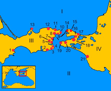 Map of Greek towns and colonies around the Black Sea and the Bosporan Kingdom